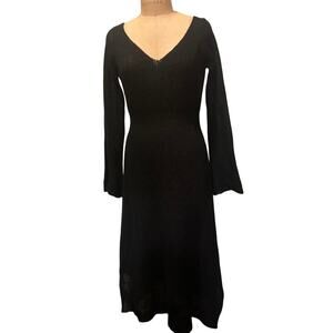 Knit Mix Semi Sheer Lightweight Long Sleeve V-Neck Knit Dress Black NWT Size XL